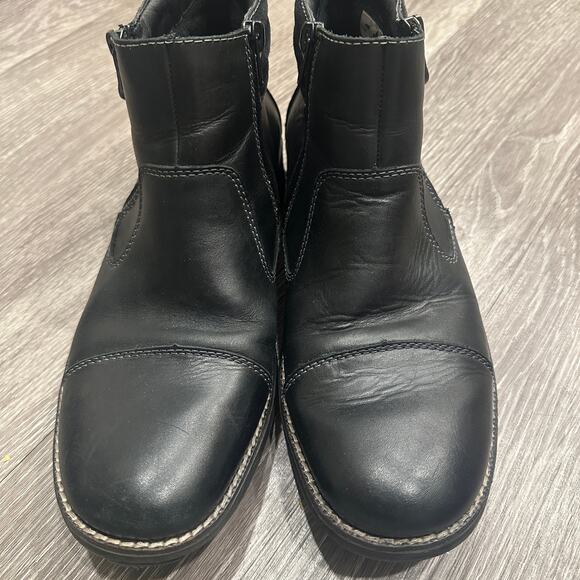 Rieker Ron Ankle Boot Black Leather Side Zip Comfort Lug Sole Warm Lining Wide 9 - Picture 2 of 8